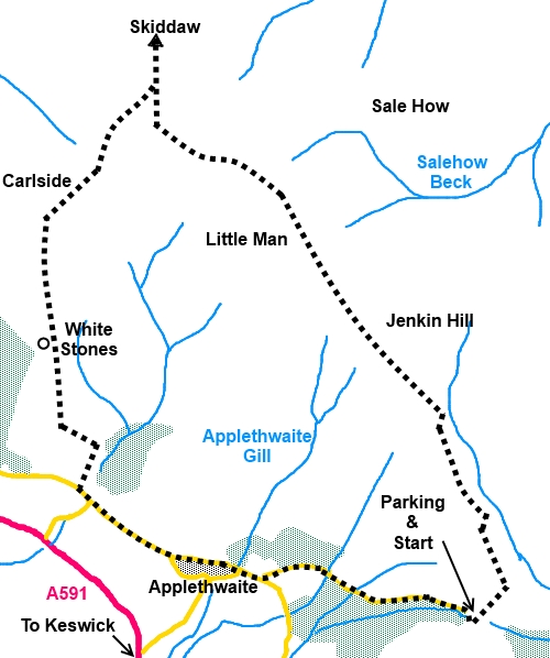 Skiddaw walk - sketch map