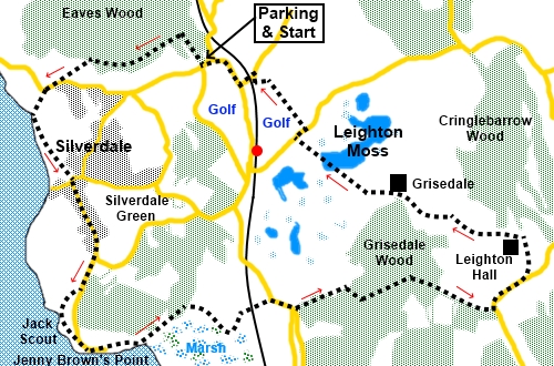 Silverdale, Jenny Brown's Point and Leighton Moss sketch map