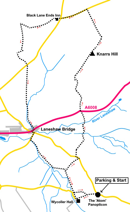 Sketch map for the Wycoller to Knarrs Hill and Black Lane Ends walk.