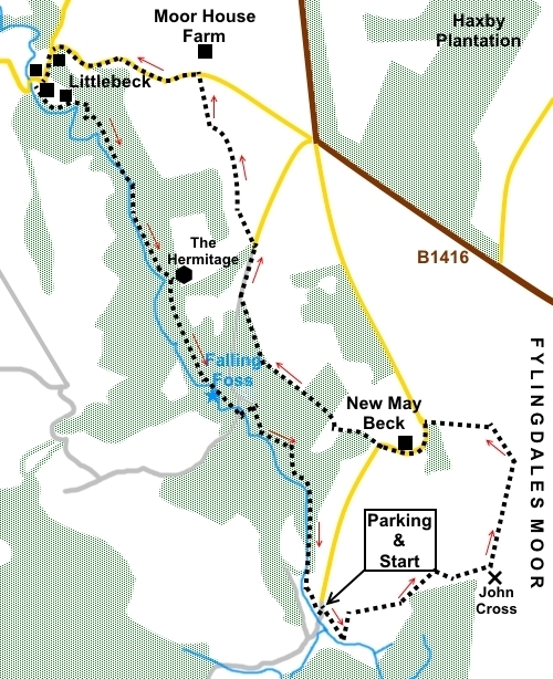 Walk to Falling Foss and Littlebeck sketch map