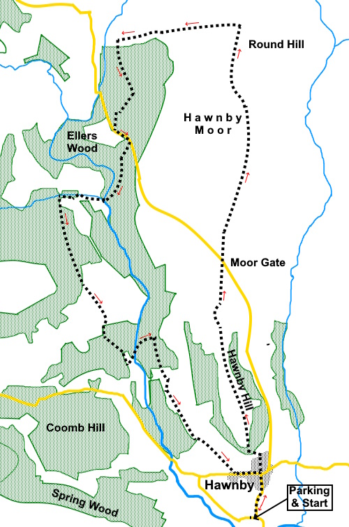 Sketch map for the Hawnby Rouns walk in the North York Moors.