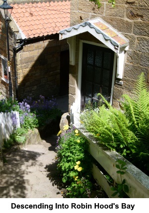 Descending the steps into Robin Hood's Bay.