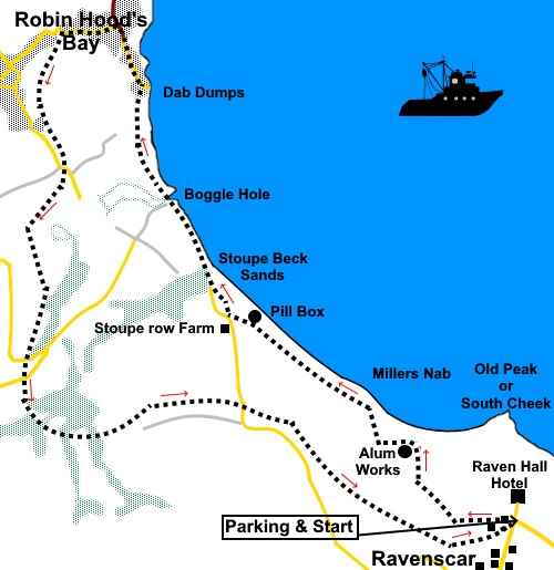 Sketch map for the walk from Ravenscar to Robin Hood's Bay.