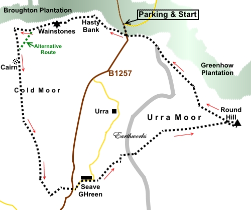 Wainstones Walk in the North York Moors - sketch map