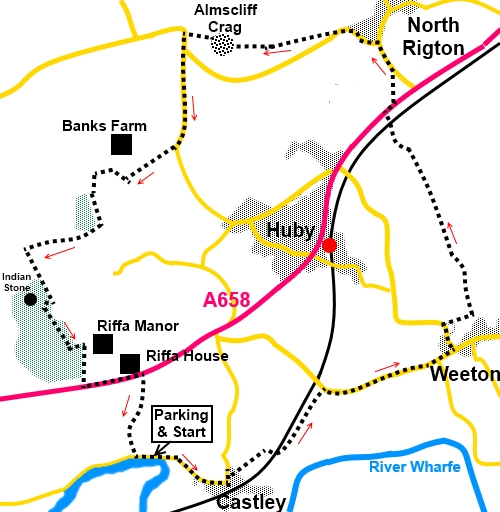 Almscliff Crag walk sketch map