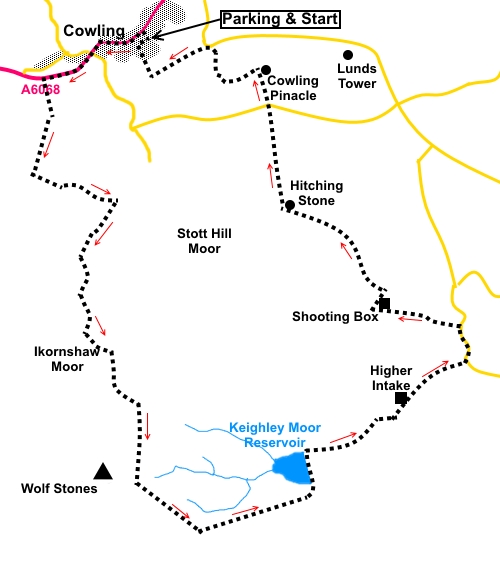 Cowling to Keighley Moor sketch map