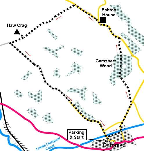 Sketch map for a walk from Gargrave to Haw Crag