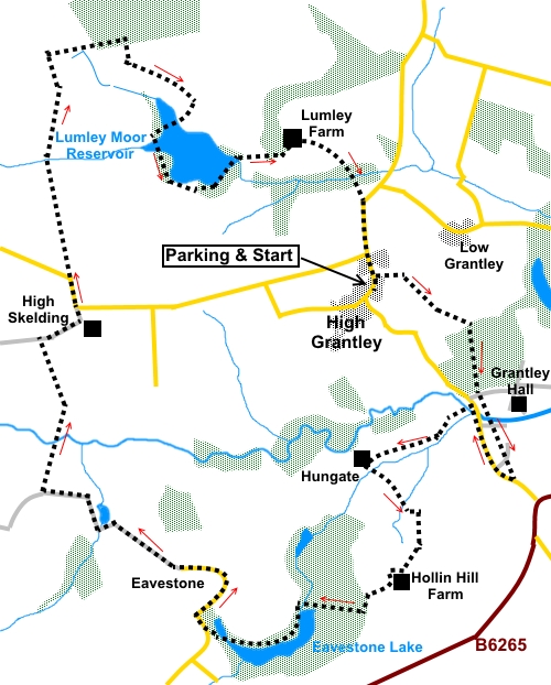 High Grantley two lakes walk sketch map