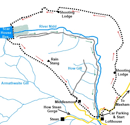 North Yorkshire walk Lofthouse to Scar House Reservoir - sketch map