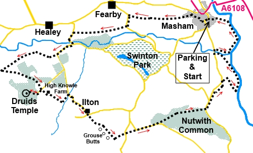 Walk from Masham to Druids Temple sketch map