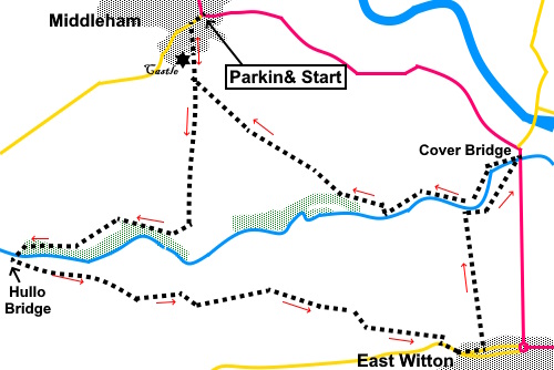 Middleham to East Witton walk sketch map.