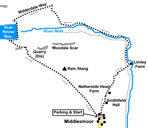 Middlesmoor to Scar House Reservoir sketch map.