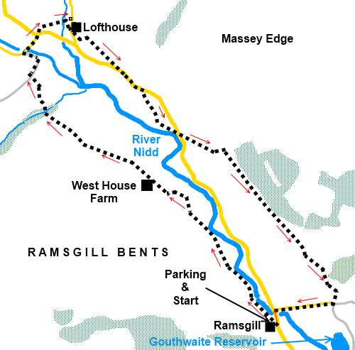 North Yorkshire walk Ramsgill To Lofthouse - sketch map