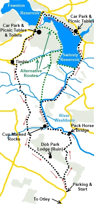 North Yorkshire walk Washburn Valley and Timble - sketch map