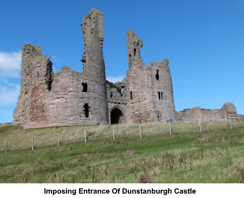 The imposing main entrance of Dunstanburgh Castle.