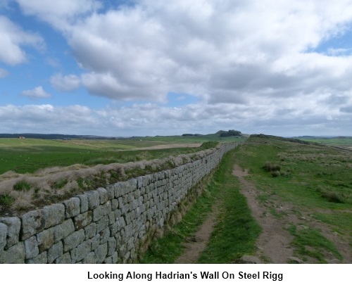 Looking along Hadrians Wall on Steel Rigg