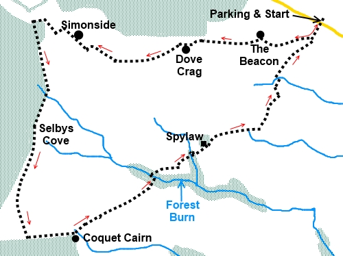 Northumberland Walk Simonside Hills - sketch map