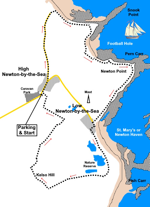 Sketch map fot the walk from Hign Newton-b- th Sea to Low Newton-by-the-Sea