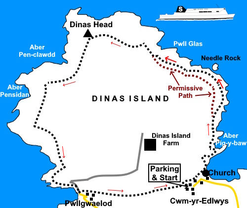 Sketch map for Dinas Island walk.