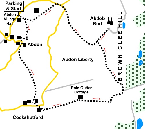 Sketch map for a walk to the summit of Brown Clee Hill.