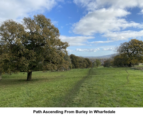 The footpath ascending from Burley in Wharfedale.