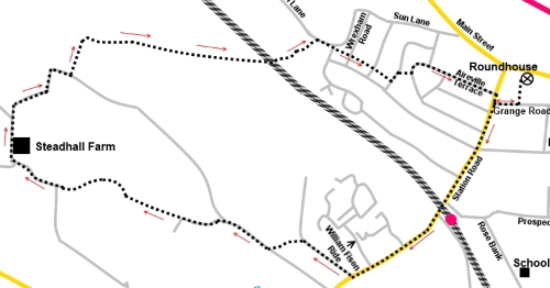 Burley-in-Wharfedale walk, Stead and Catton Wood sketch map