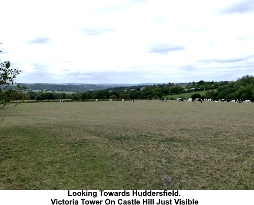 Looking towards Huddersfield. The Victoria Tower is just visible on the left.