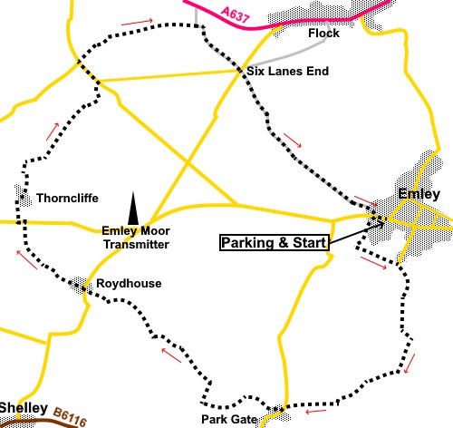 Sketch map for the Emley Round walk.