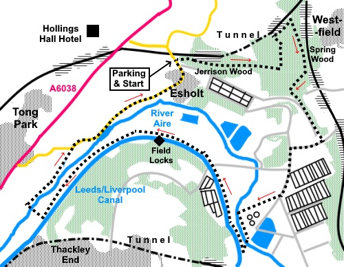 Esholt circular walk sketch map.