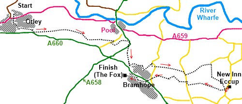 West Yorkshire walk Otley to Bramhope via Eccup - sketch map