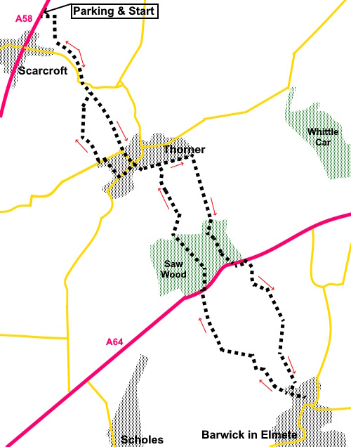 Scarcroft to Barwick in Elmet walk sketch map
