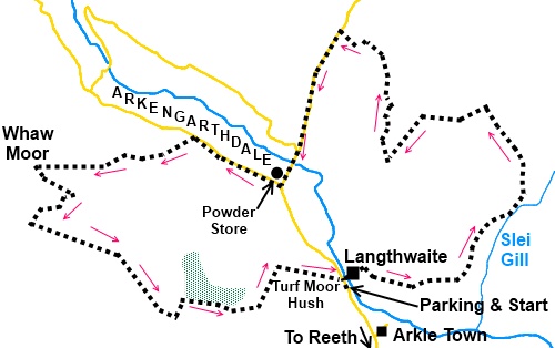 Yorkshire Dales walk Arkengarthdale from Langthwaite - sketch map