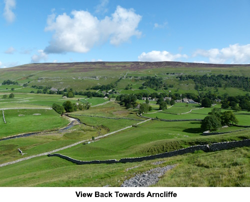 The view back towards Arncliffe from Monks Road footpath.