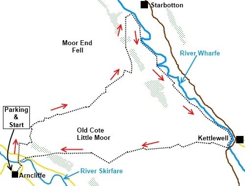 Yorkshire Dales walk Arncliffe to Kettlewell - sketch map