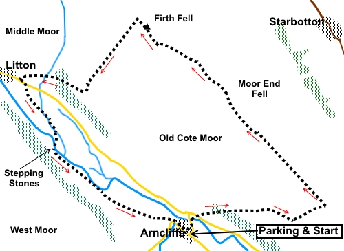 Arncliffe to Litton walk sketch map