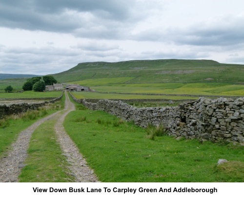 View down Busk Lane to Addleborough