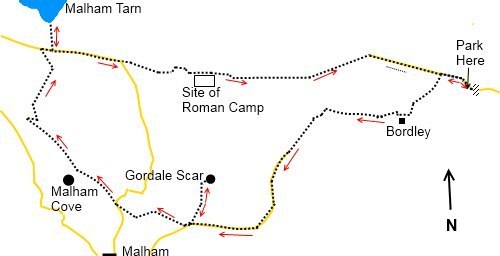 Yorkshire Dales walk Bordley to Malham Cove - sketch map