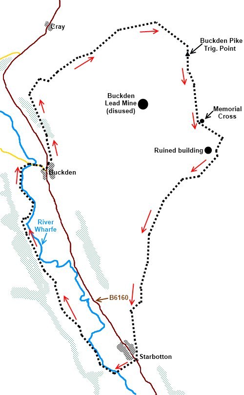 Yorkshire Dales walk Buckden Pike - sketch map