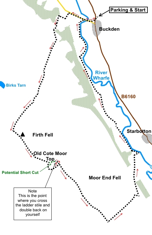Wharfedale walk Buckden to Starbotton via Firth Fell sketch map