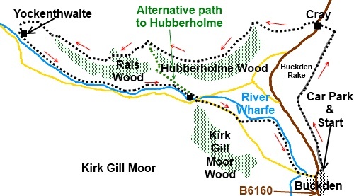 Yorkshire Dales walk Buckden to Yockenthwaite - sketch map
