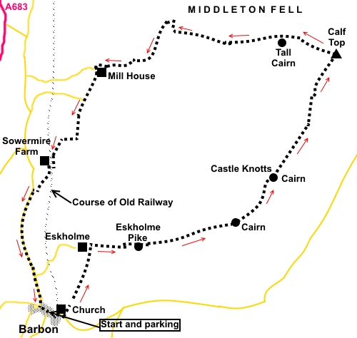 Walk to Calf Top sketch map