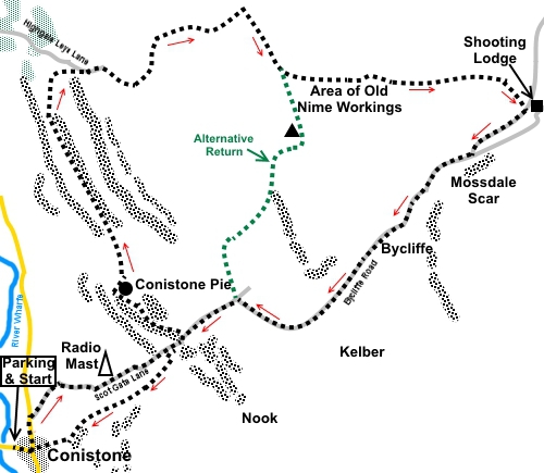 Sketch map for walk from Conistone to Mossdale Scar