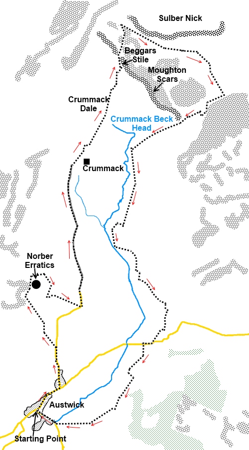 Yorkshire Dales walk Crummackdale and the Norber Erratics - sketch map