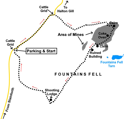 Sketch map for Fountains Fell walk.