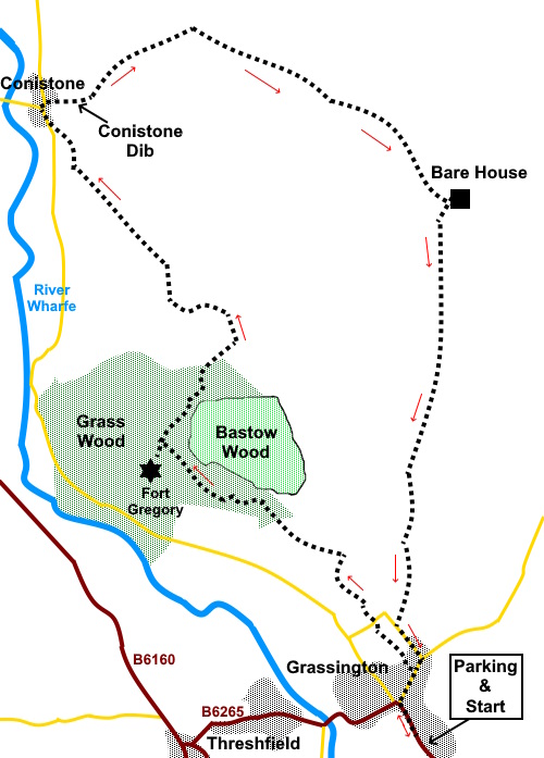 Grassington to Grass Wood and Conistone Dib sketch map