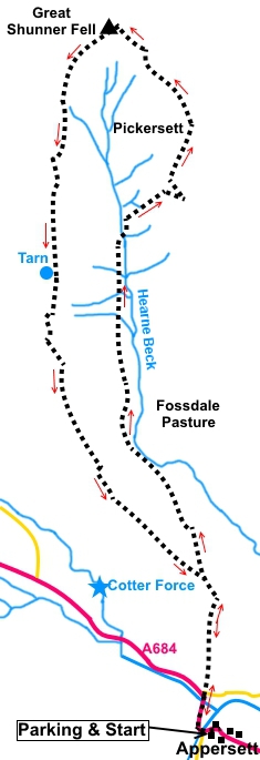 Great Shunner Fell walk sketch map