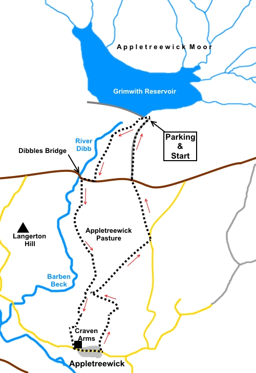 Walk from Grimwith Reservoir to Appletreewich sketch map