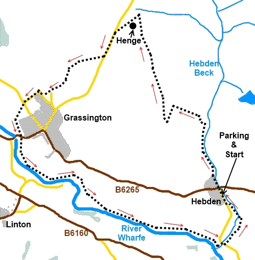 Yorkshire Dales walk Hebden to Grassington and Yarnbury Henge - sketch map