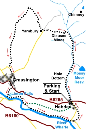 Hebden to Grassington via the mines sketch map