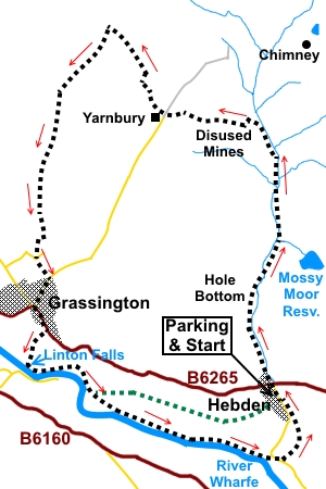 Hebden to Grassington via the mines sketch map